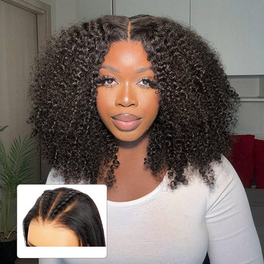 ISEE M-Cap Kinky Curly Wear Go Glueless Wigs Human Hair Pre Plucked Pre Cut Bleached Knots 9x6 HD Lace Glueless Human Hair Wigs For Women 20 Inch
