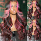 SISIFIRE Pink Highlight Lace Front Wigs for Women Pre-plucked Hairline Glueless 13X4 Inch Synthetic Lace Front Wig with Baby Hair Long Loose Body Wave Wigs