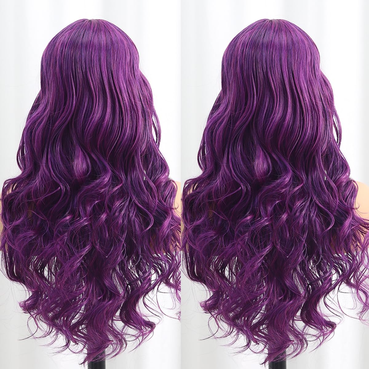 SISIFIRE Ombre Highlight Wavy Wigs for Women 24 Inch Middle Part Curly Wavy Wig Natural Looking Synthetic Heat Resistant Fiber Wigs for Cosplay Halloween Christmas Wigs