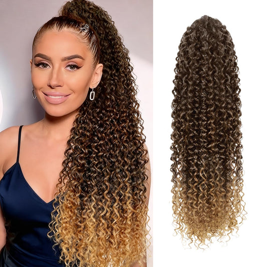 SuCoo Drawstring Ponytail Extension for Women Curly Ponytail Extension Synthetic Hair Natural Wavy Hair Pieces for Daily Use (P4/27,28inch, 160g)