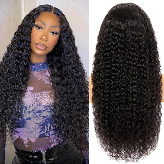 YIJUNDEMA 28 Inch Deep Wave Lace Front Wigs Human Hair 13x6 Deep Curly Frontal Wig Pre Plucked 200% Density HD Transparent Lace Front Wigs for Black Women Deep Wave Frontal Wigs with Baby Hair