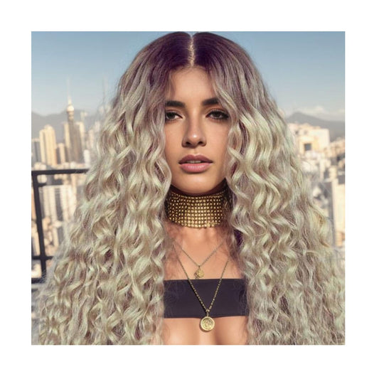 YruYptpaln Deep Wave Lace Front Wigs Wear and Go Glueless Wigs Pre Cut Wet and Wavy Lace Front Wigs Middle Part Wigs for White Women(Beige, One Size)