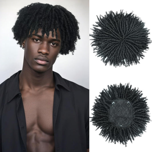 BECUS Topper Dreadlock Hairpiece for Black Men, Short Afro Fake Dreads Braids Clip In Toupee with Clips, Hairpieces for Thinning Hair, Daily Wear Halloween Cosplay Costume Party(Black-Toupee)