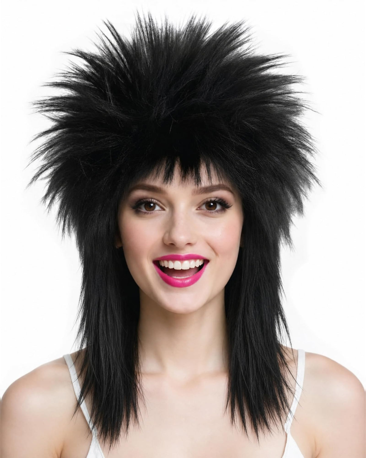 BESTBEL Black Mullet Wig Rocker Punk Hair Gothic 80s Wig Rocking Diva Wigs