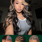 KLAIYI Bye Bye Knots Glueless Wig Human Hair 13x4 Balayage Highlight 3D Body Wave Precut Lace Front Wig with Baby Hair Black Mix Blonde Brown Pre Plucked Pre Bleached Knots Wig 30S Easy to Wear 26Inch