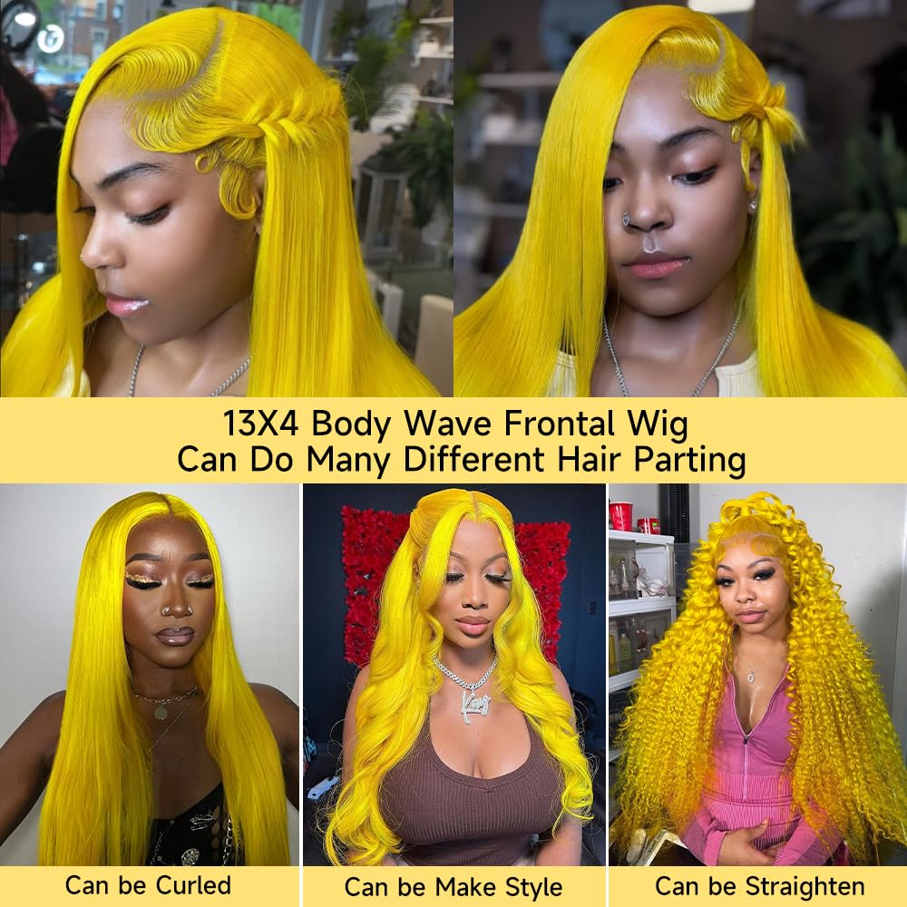 Yellow Lace Front Wig Human Hair 200% Density Yellow Human Hair Wig Body Wave Lace Front Wigs Human Hair Pre Plucked 13x4 HD Lace Frontal Wig Colored Wigs Human Hair 22 Inch