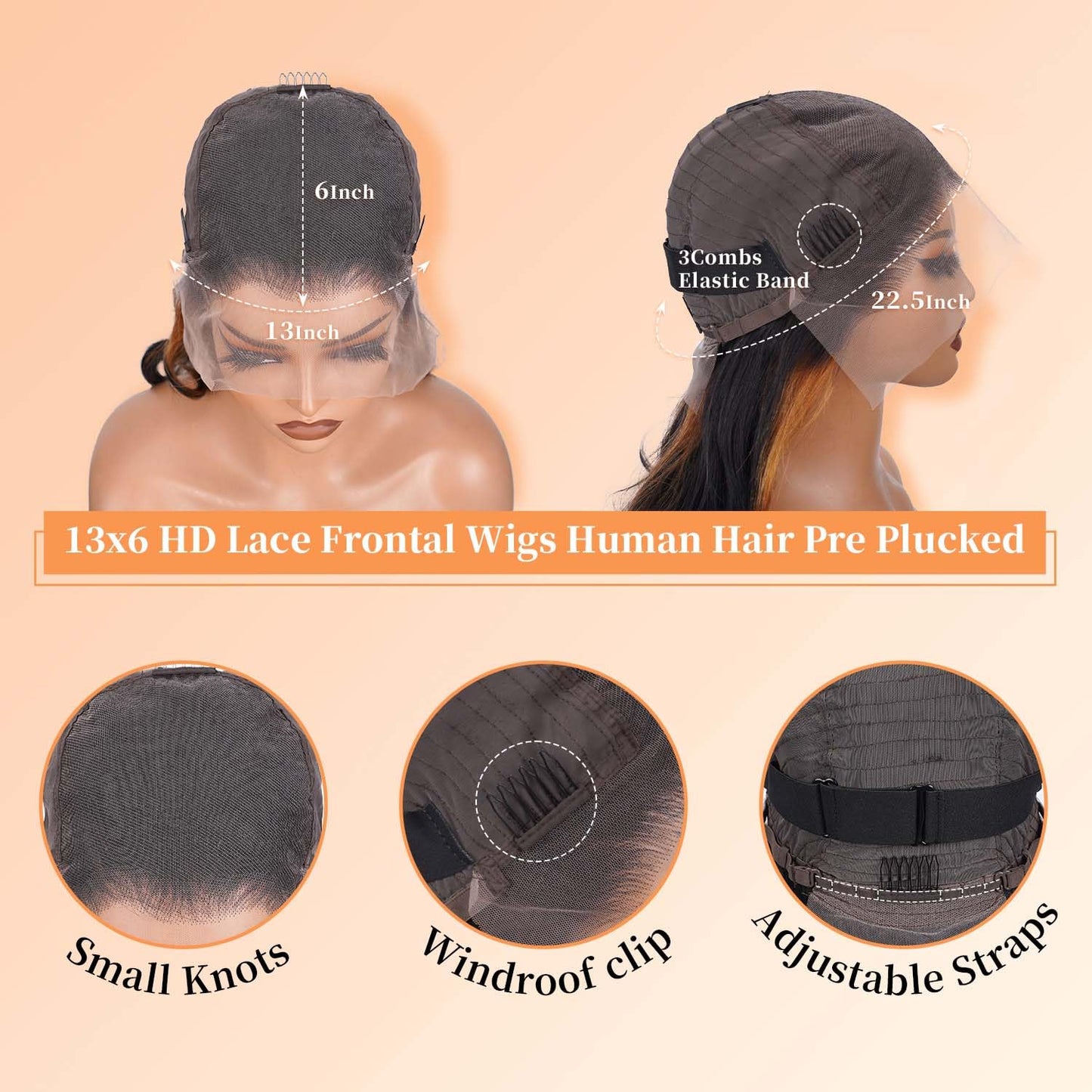 Afribye 13x6 Highlight Body Wave Lace Front Wigs Human Hair 200% Density FB/30 Ombre Frontal Wigs Human Hair Pre Plucked Short Wigs for Black Women Glueless Balayage HD Lace Wig Loose Wavy 14 inch