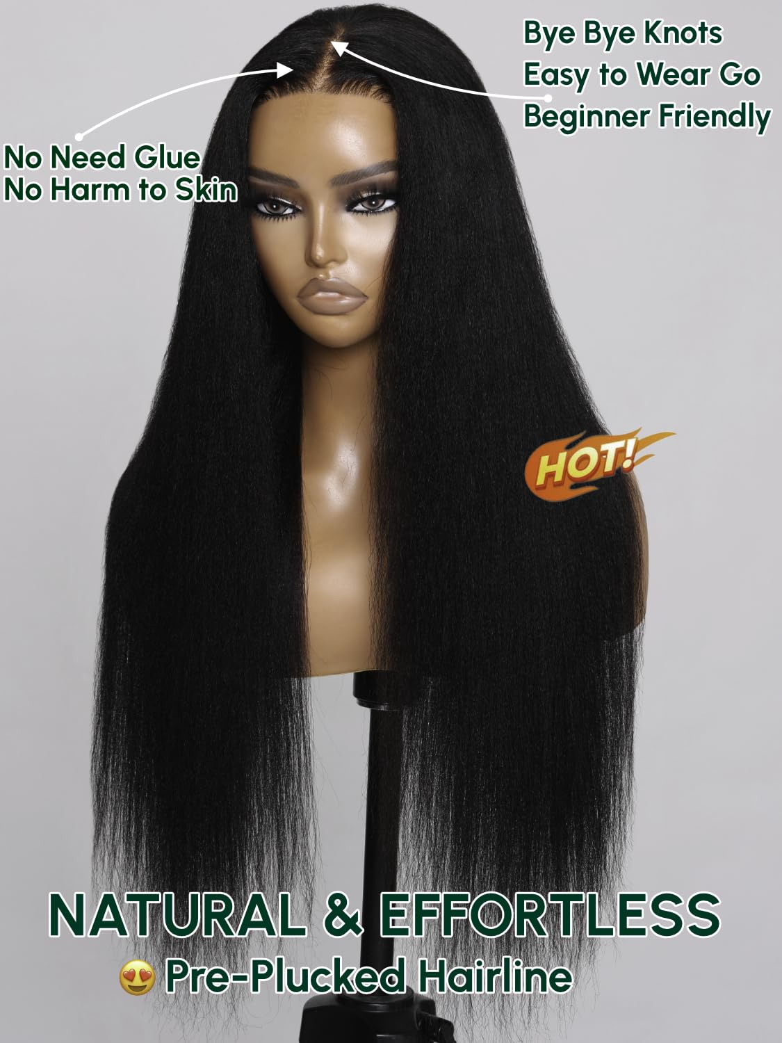 KLAIYI Yaki Straight Bye Bye Knots Glueless Wig 7x5 Precut Lace Front Wigs Human Hair Put On and Go Wigs for Beginners Pre Bleached Pre Plucked Pre Everything 3S Easy to Ready to Wear Kinky Wig 26Inch