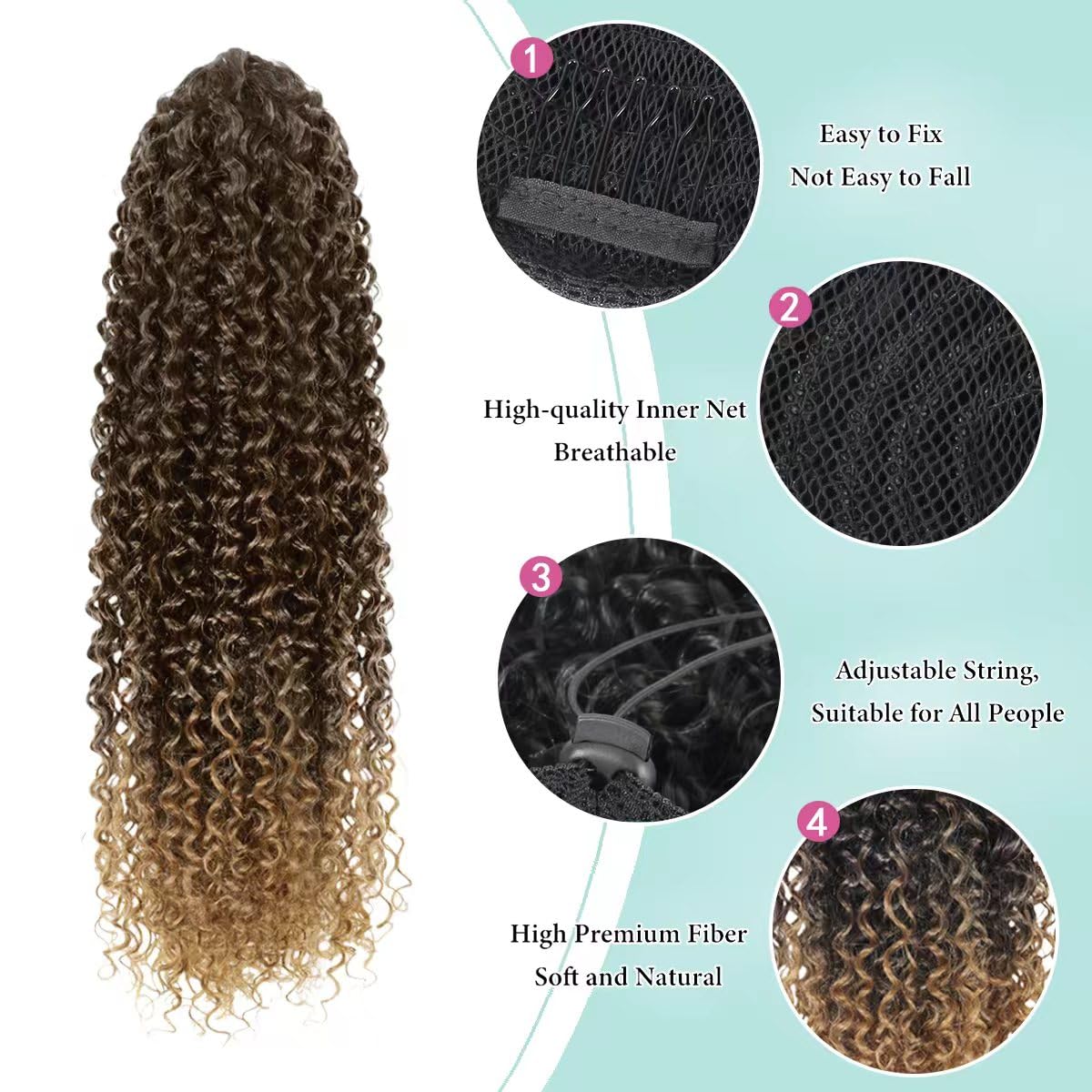 SuCoo Drawstring Ponytail Extension for Women Curly Ponytail Extension Synthetic Hair Natural Wavy Hair Pieces for Daily Use (P4/27,28inch, 160g)