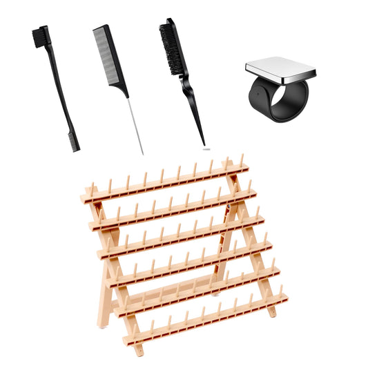 Laflare Braiding Rack for Hair with Comb set & Braid Gel Wristband & Hair clip, Hair Rack (Hair Extension Holder with 60 Pegs,) with Hair Braiding Accessories (PPCOM3)