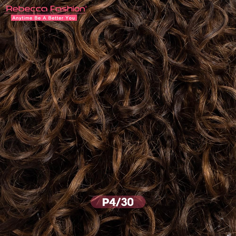 Rebecca Fashion Short Curly Human Hair Wigs for Black Women Side Part Cute Curly Bob Wig Brazilian Remy Non Lace Glueless Wigs Natural Looking Ombre Brown Color