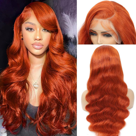 Ginger Lace Front Wig Human Hair Pre-Plucked 200% Density Body Wave HD Lace Frontal Wig 88J Colored Ginger Human Hair 13x4 Lace Front Wig Glueless 32 Inch