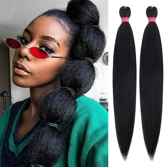 Black Braiding Hair Pre Stretched 2 Packs Kanekalon Box Braids Hair Extensions 26 Inches Synthetic Pre Stretched Braiding Hair