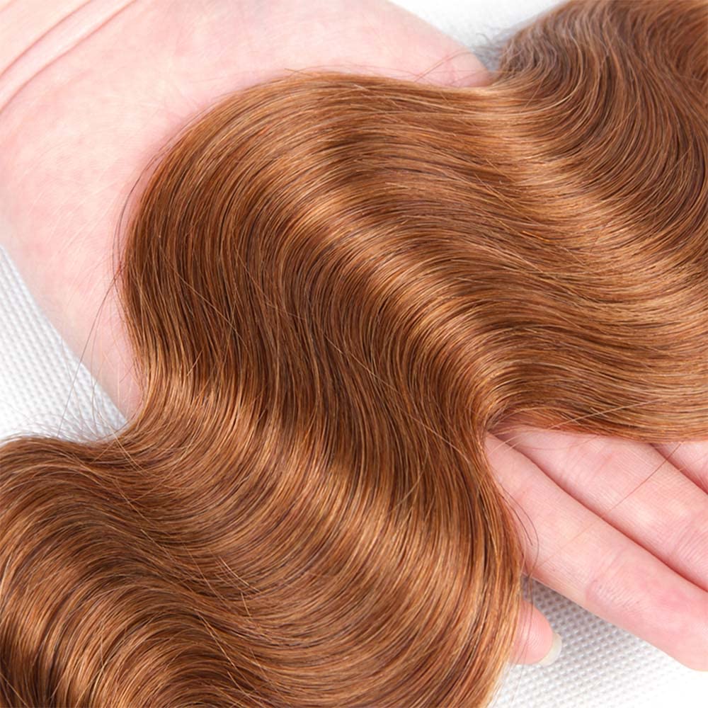 Brown Human Hair Bundle Color 30 Brown Body Wave Human Hair Bundles Real Unprocessed Human Hair 3 Bundles For Women Light Brown Body Wave Bundles Wet and Wavy Weave Bundles 8 10 12 inch