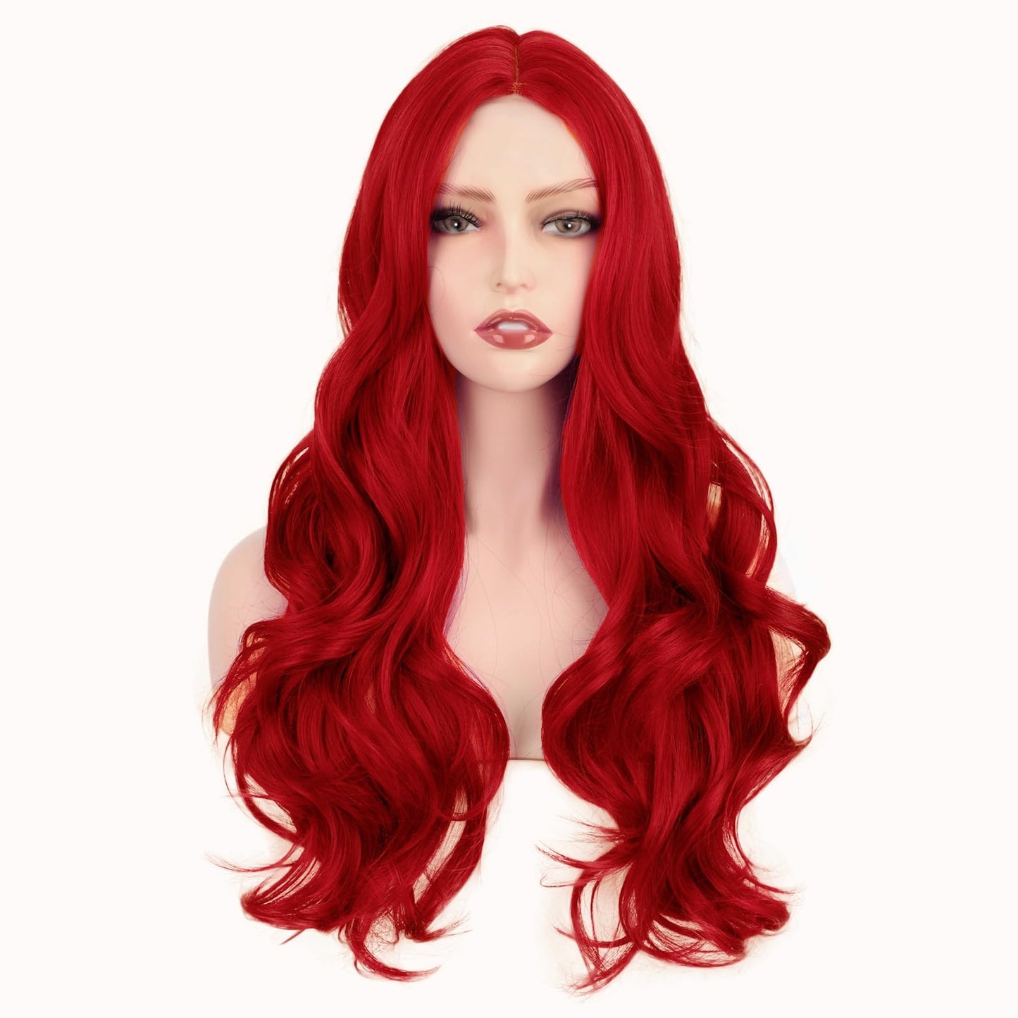 Sabosi Red Wig for Women Long Wavy Wigs Middle Part Wavy Wig Natural Looking Synthetic Heat Resistant Fiber Wig for Daily Party Use