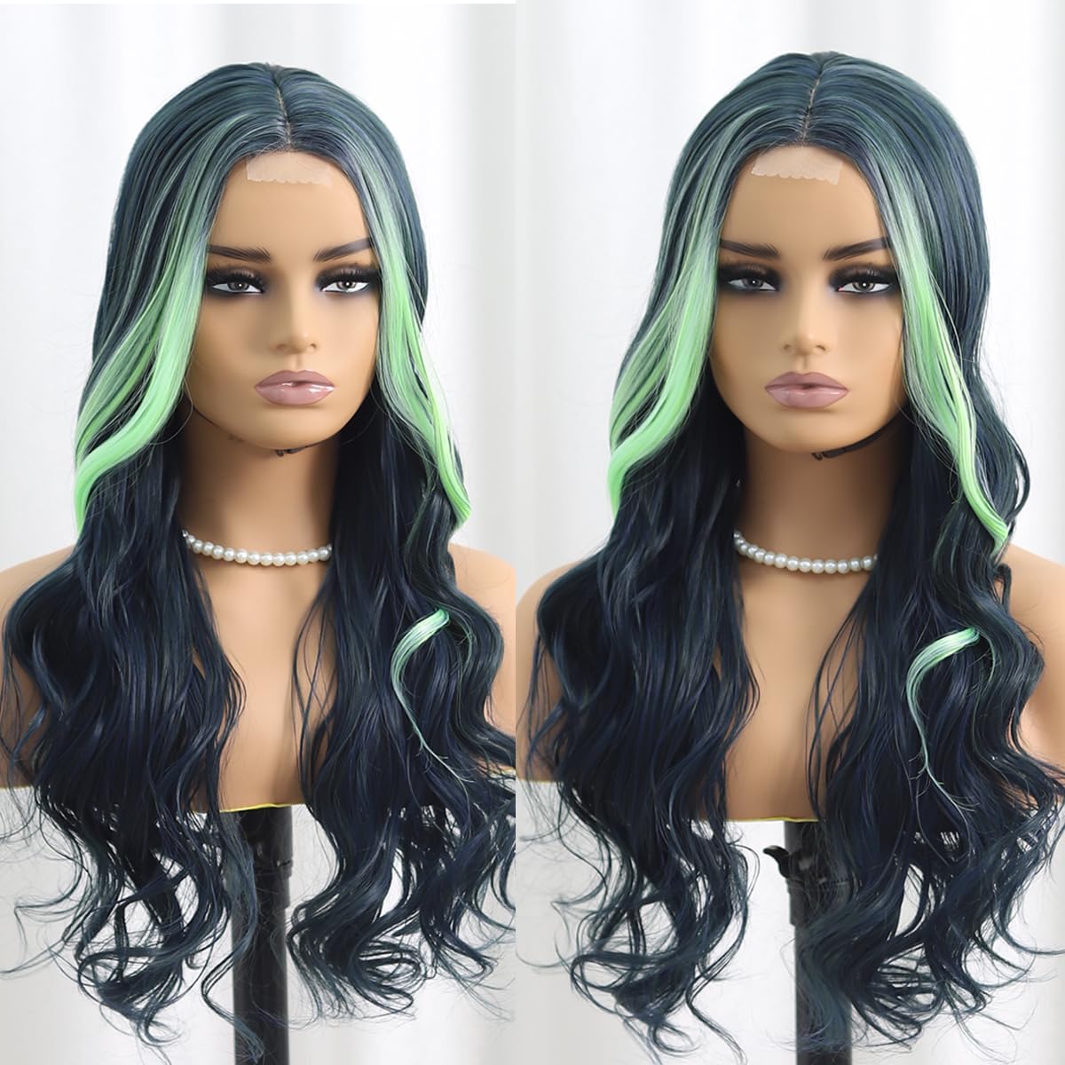 SISIFIRE Highlight Long Deep Wave Wigs for Women Long Curly Small Lace Front Wig Synthetic Heat Resistant Fiber Middle Part Wigs for Halloween Cosplay Christmas Wigs