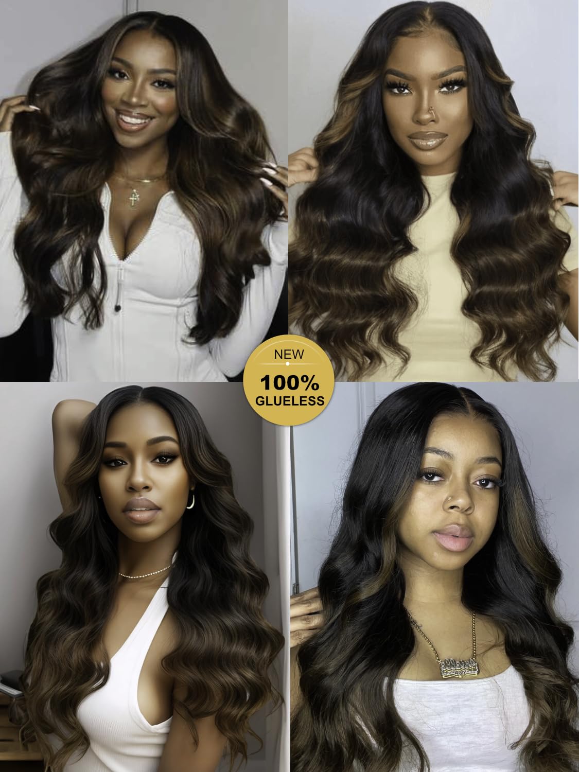Sunber Bye Bye Knots Glueless 7x5 Lace Front Human Hair Wig Loose Wave Plucked Pre Cut Lace Invisible Knots Put On and Go Chestnut Brown Ombre Color Ready to Wear Wig 150% Density 20Inch
