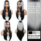 BrownBomb Ombre Sliver Grey Wear and Go Glueless Wigs Pre Plucked Pre Cut for Beginners Synthetic Lace Front Wigs With Bangs Long Straight layered Wigs HD Lace 26 Inch 3 Seconds to Wear for Beginners