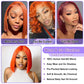 350 Ginger Bob Wig Human Hair 13x4 HD Transparent Lace Front Wigs Pre Plucked Natural Hairline Straight Bob Wig for Black Women Short Orange Ginger with Baby Hair 180% Density Brazilian Hair 14Inch