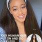 KLAIYI Ombre Brown Yaki Straight Headband Wig Human Hair Glueless Wear and Go Wig with Dark Roots Drawstring Chestnut Kinky Clip In Half Wigs for Black Women No Lace No Glue 30S Ready to Wear 26Inch