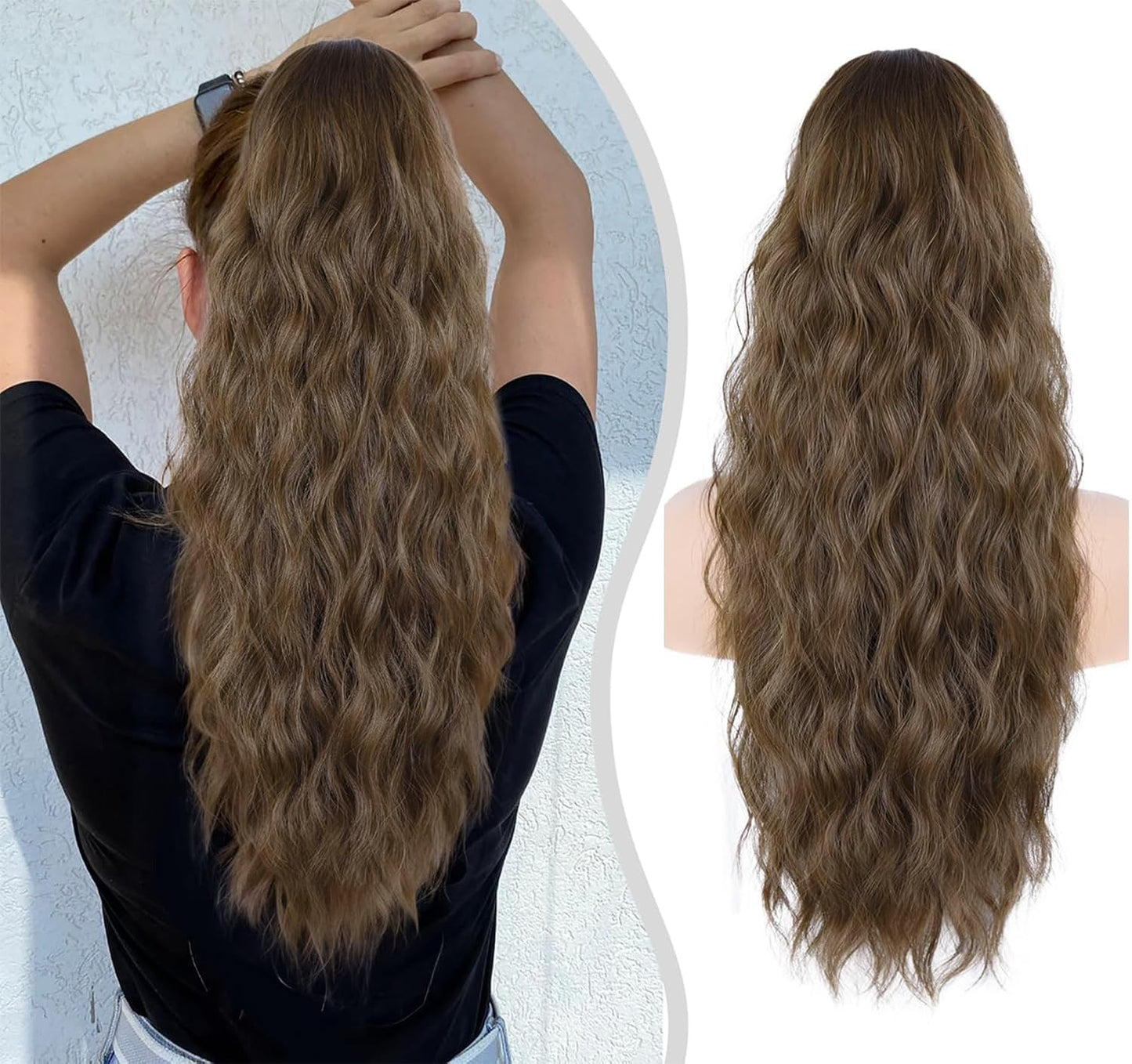 Drawstring Ponytail for Women, 26 inch Long Ponytail Extension, Synthetic Pony Tails Hair Extensions, Hair Extensions Ponytail for Daily Use (Color: Medium Brown)