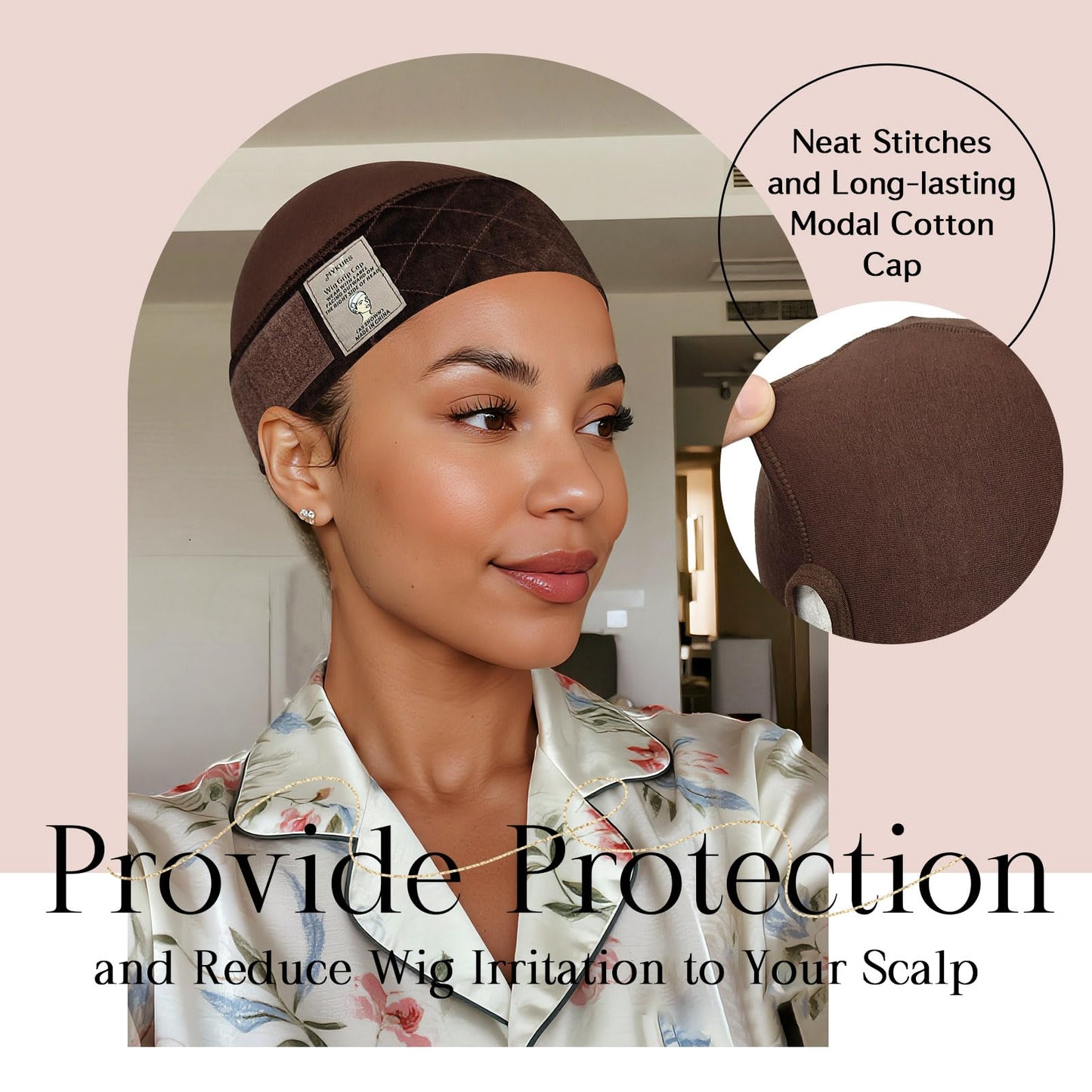MYKURS Wig Grip Cap with Silicone Strip Non Slip, 2-in-1 Soft Wig Caps to Hold Wig in Place, Dark Brown 2 PCS