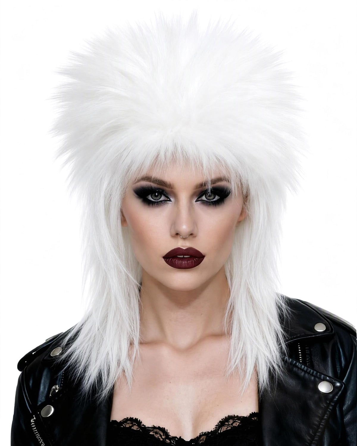 BESTBEL 80s Wig White Mullet Wig Rocking Diva Wigs for Women Punk Hair