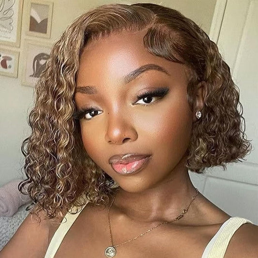 Punmasa Highlight Ombre Bob Wig Human Hair 13x6 Frontal Lace Wig 200% Density HD Lace Front Wigs Human Hair Pre Plucked Bob Wigs for Women 100% Real Human Hair Wig 12 Inch 4/27