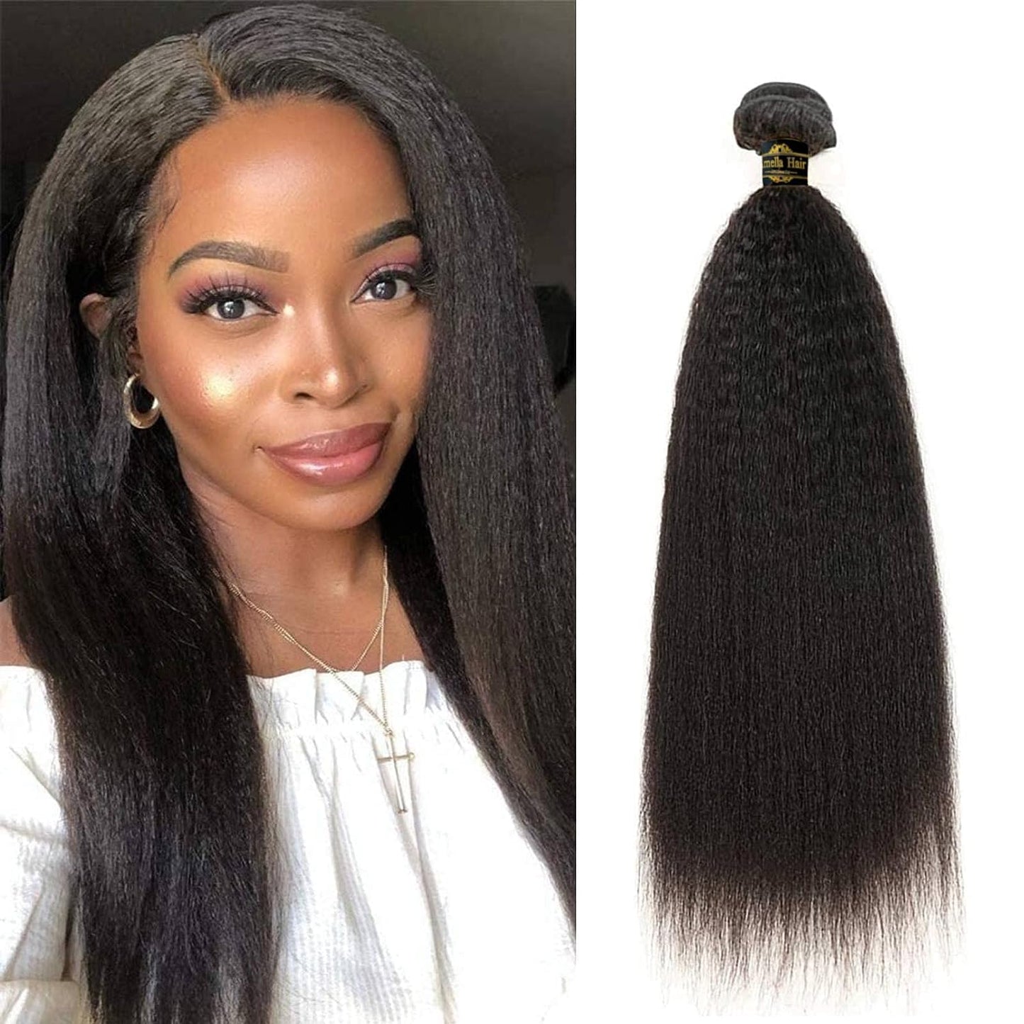 Amella Hair Kinky Straight Bundles Human Hair 22inch Kinky Straight Hair 1 Bundle 10A Brazilian Kinky Straight Human Hair Weave