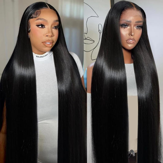 Dilraba 38 Inch Human Hair Wig 13x6 Lace Front Wigs Human Hair 200 Density HD Transparent Straight Lace Front Wigs Pre Plucked Glueless Lace Frontal Wigs Natural Black Color