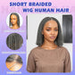 HANASCC Braided Wigs for Black Women Salt and Pepper Grey Twist Braid Wig Human Hair 10 inch Gray Glueless Short Bob Wig 5x5 HD Silk Base Lace Front 250% High Density