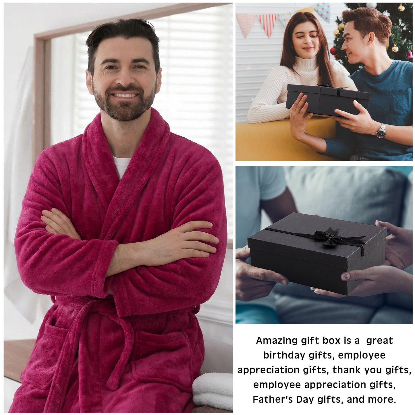 Nuogo 15 Pcs Birthday Gifts for Men Beard Care Set for Him Dad Birthday Gifts Basket Ideas Kit for Men Tumbler Bath Robe for Father's Day Dad Husband Boyfriend Box(Unhooded,Wine Red)
