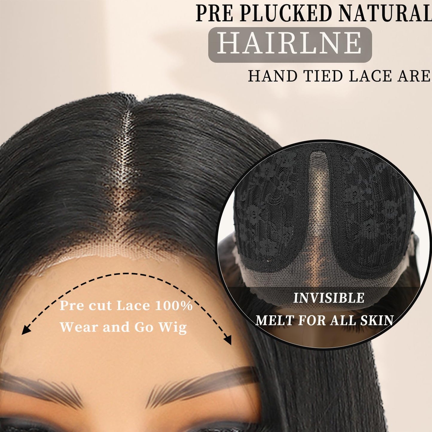 NOSTALGIA Black Wear and Go Glueless Wigs Straight Lace Front Wig Pre Cut Glueless Synthetic Layered Wig 24 Inch Middle Part Closure Wig For Women