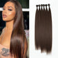 DÉBUT Long Straight Hair 6 Bundles High Temperature Fiber 300g for Full Head Synthetic Hair Weave Medium Brown 26 28 30 Inches