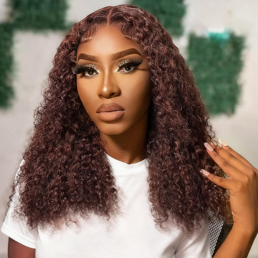 Hihmarm Chocolate Brown Deep Wave Bob Wig Human Hair 13x6 HD Lace Front Wigs Human Hair Pre Plucked Glueless Frontal Wigs 180% Density Short Curly BOB Wigs For Black Women Dark Brown 16 Inch