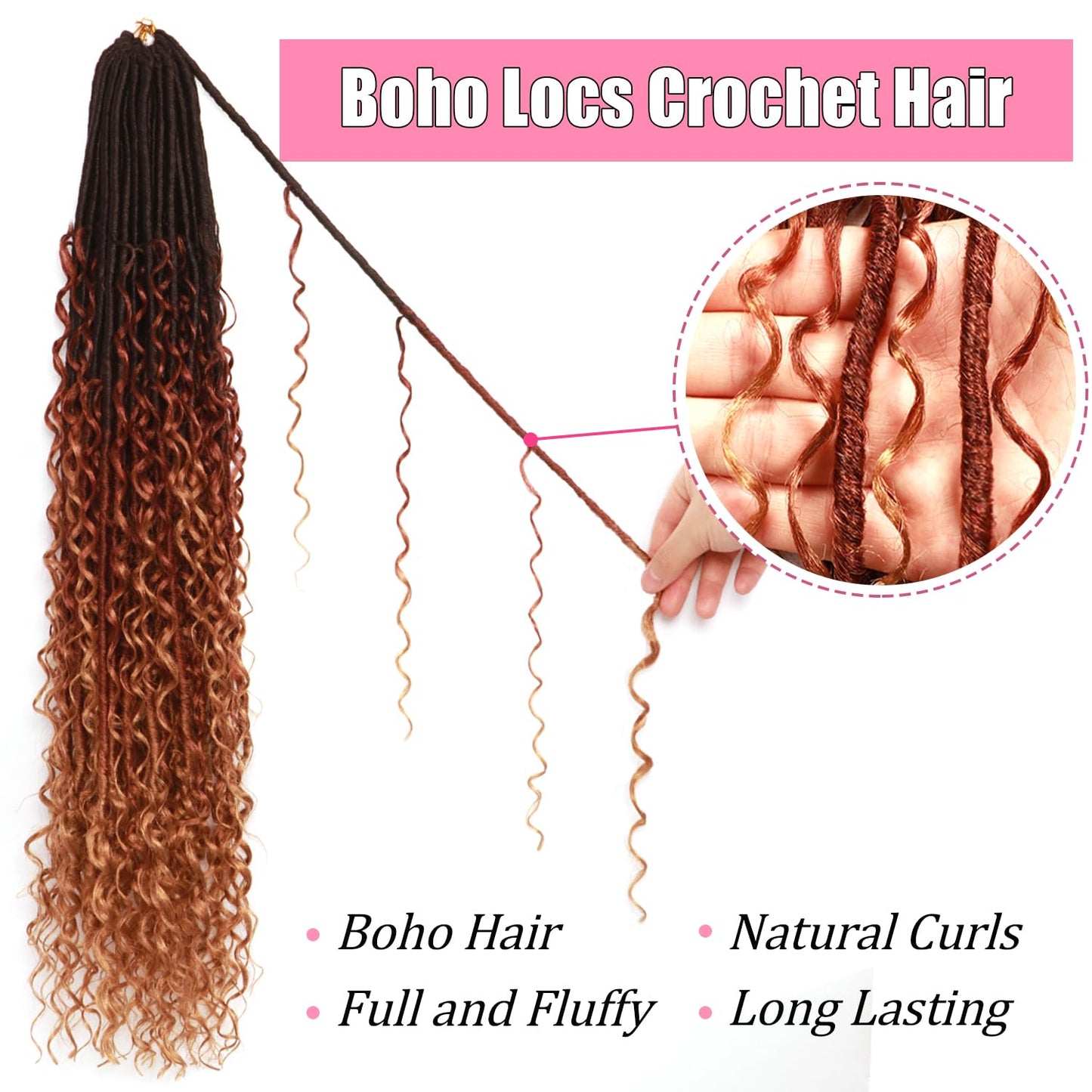 Soft Boho Locs Crochet Hair for Black Women-30 Inch 8 Packs Goddess Faux Locs Crochet Human Hair Feeling Pre Looped with Curly Ends (1B/30/27, 30 Inch(Pack of 8))