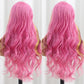SISIFIRE Pink Yellow Highlight Dark Red Long Curly Wavy Wigs for Women Middle Part Synthetic Heat Resistant Fiber Small Lace Wig for Halloween Cosplay Christmas Wigs