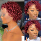 Red Short Curly Wigs - Pixie Cut Lace Front Wigs, 6 Inch Human Hair, Burgundy, HD Lace Front, Plucked, for Black Women