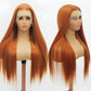 Fugady Long Ginger Glueless Wig 13x4 Orange Straight Heat Resistant Synthetic Fiber Lace Front Wig Dark Ginger Pre Plucked 200 Density Hd Lace Wig With Baby Hair Colorful Wigs For Women 26 inches