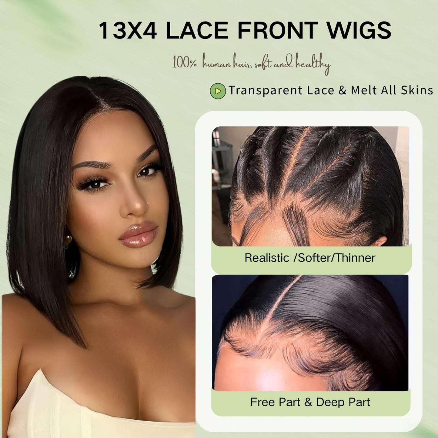 YFOXI Bob Wig Human Hair 13x4 Straight Lace Front Wigs Human Hair 150% Density Glueless Wigs Human Hair Pre Plucked Straight Bob Wigs for Black Women (14 Inch,Natural Black)
