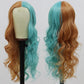 SISIFIRE Synthetic Wavy Wig Ombre Half Blue Small Lace Front Wig Heat Resistant Fiber Wigs for Cosplay Halloween Christmas Wigs