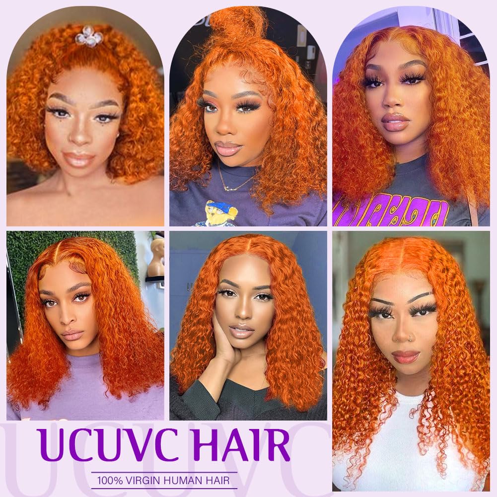 UCUVIC Wear And Go Glueless Wigs Human Hair Pre Plucked Pre Cut Curly 5x5 Deep Wave Bob Wig Human Hair Lace Front Closure Wigs For Black Women 200 Density Curly Wig Glueless Wear And Go Ginger 12 Inch