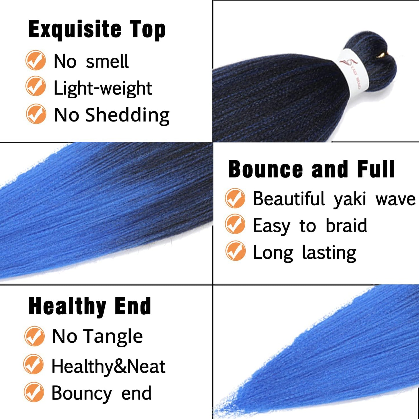 Pre-Stretched Braiding Hair, 20 inch Braiding Hair 8 Packs Ombre Black to Blue Professional Soft Yaki Texture, No Itch, Hot Water Setting Hair Extensions for Braids (20in,1B/Blue)