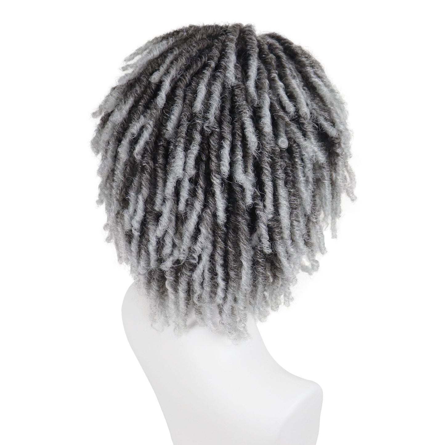 GNIMEGIL Mens Dreadlock Wig Cosplay Ombre Grey Curly Hairstyle Male Fake Dreads Hair Loc Short Braided Wig with Bangs Realistic Twist Rasta Wigs Funny Dress Up Costume Party