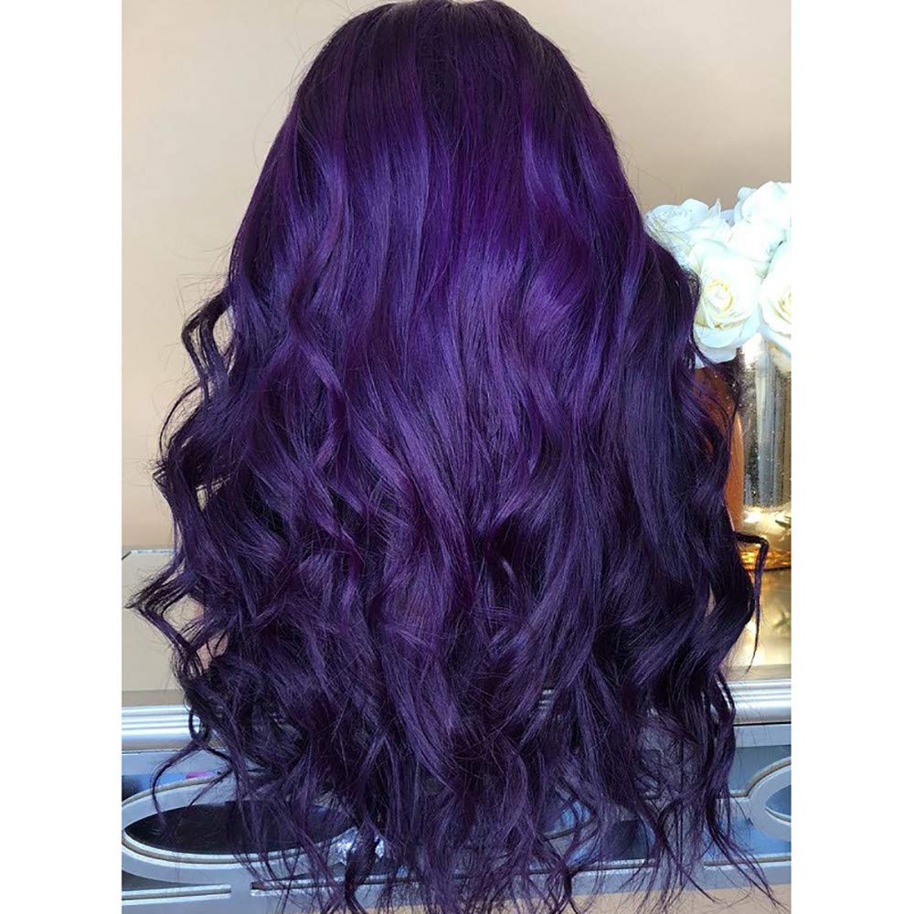 Long Wavy Synthetic Lace Front Wig Glueless Purple High Temperature Heat Resistant Fiber Hair Wigs For Women Female Long Curly Hair [ by Dolloress] (Purple,70cm)