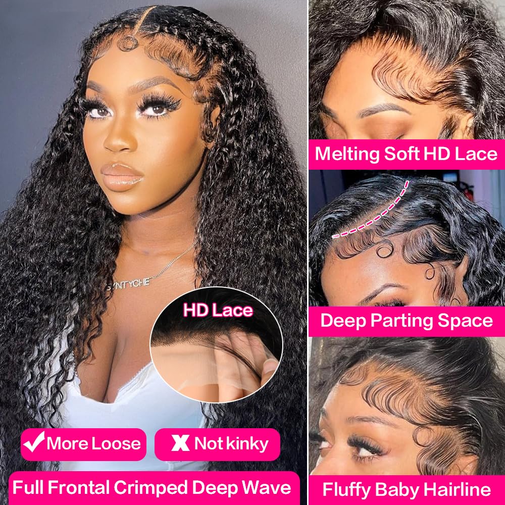 YIJUNDEMA 30 Inch Deep Wave Lace Front Wigs Human Hair 200 Density 13x6 HD Transparent Water Wave Lace Front Wigs Human Hair Pre Plucked Deep Wave Wig Glueless Curly Wig for Women