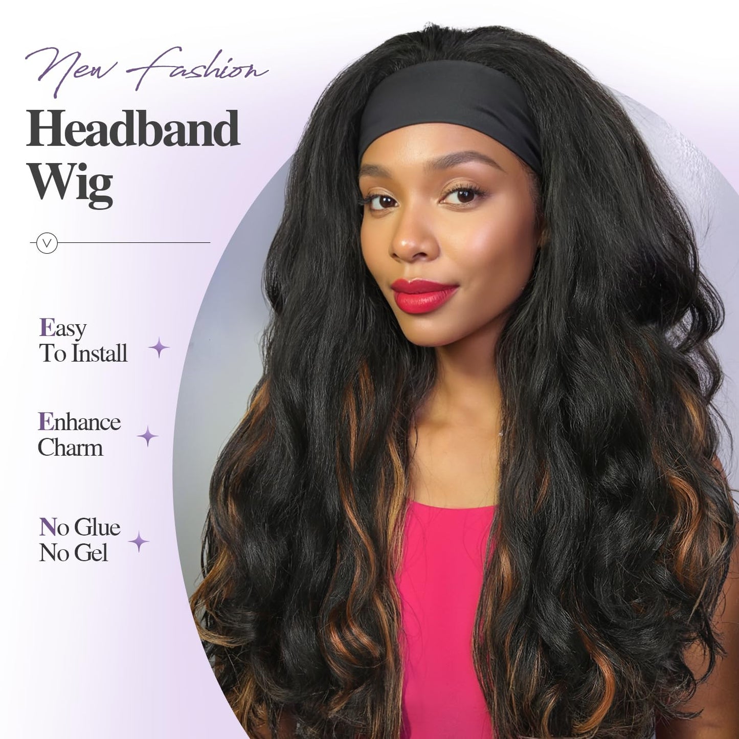 Quantum Love Yaki Curly Headband Wigs for Black Women Kinky Straight Ombre Brown Headband Curly Ends Synthetic Wear and Go Glueless half Wig with Headbands Attached