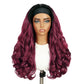 FANCEE Yaki Wavy Headband Wigs Ombre Burgundy Kinky Straight Wear and Go Wig with Curly Wavy Ends for Mom on the Go Synthetic Headband Blow Out Style Natural Hair Wig for Black Women Bug
