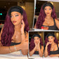 Quantum Love Yaki Curly Headband Wigs for Black Women Kinky Straight Ombre Red Headband Curly Ends 26inch Synthetic Wear and Go Glueless half Wig with Headbands Attached