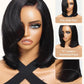 UNICE 8 inch Short Layered Bob Drawstring Wig Human Hair with Side Swept Bangs Bye Bye Knots 7x5 Lace closure Glueless Wigs Human Hair Pre Plucked Pre Cut Read to Wear